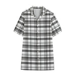 Black And White Madras Pattern Print Cotton Hawaiian Shirt