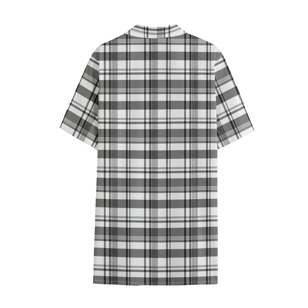 Black And White Madras Pattern Print Cotton Hawaiian Shirt