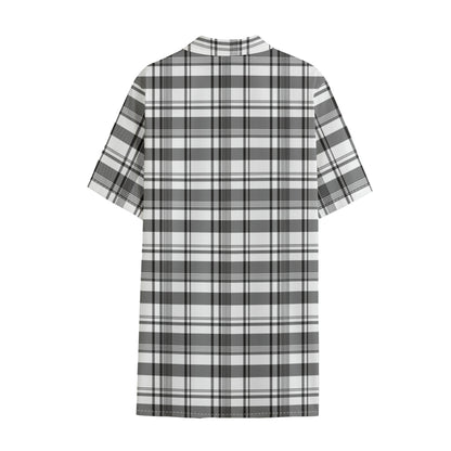 Black And White Madras Pattern Print Cotton Hawaiian Shirt