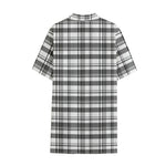 Black And White Madras Pattern Print Cotton Hawaiian Shirt