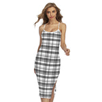 Black And White Madras Pattern Print Cross Back Cami Dress