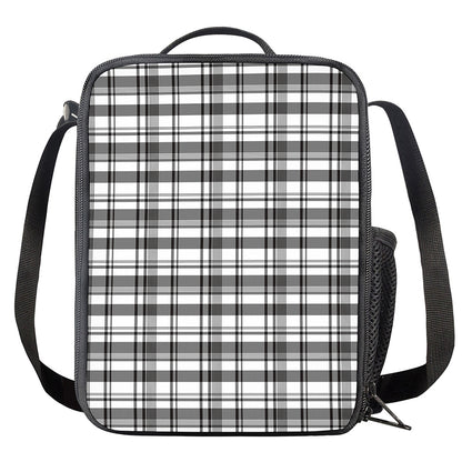 Black And White Madras Pattern Print Crossbody Lunch Bag