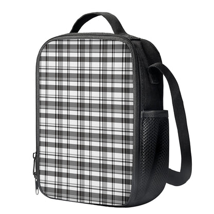 Black And White Madras Pattern Print Crossbody Lunch Bag