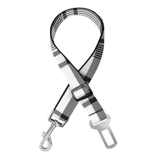 Black And White Madras Pattern Print Dog Seat Belt