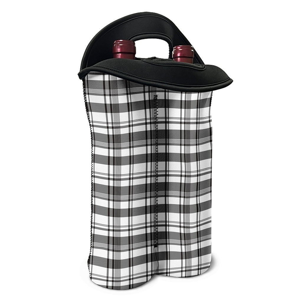 Black And White Madras Pattern Print Double Neoprene Wine Tote
