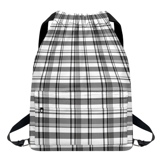 Black And White Madras Pattern Print Drawstring Backpack