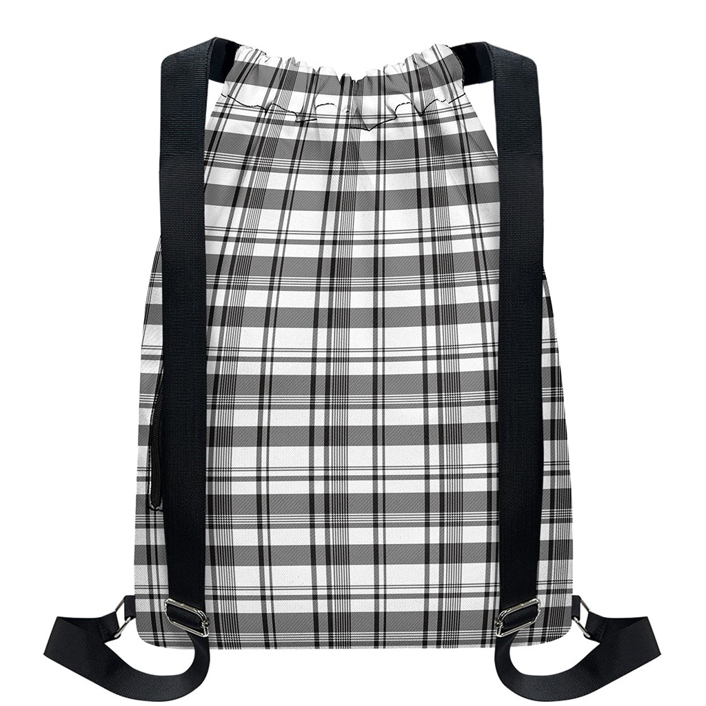 Black And White Madras Pattern Print Drawstring Backpack