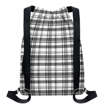 Black And White Madras Pattern Print Drawstring Backpack