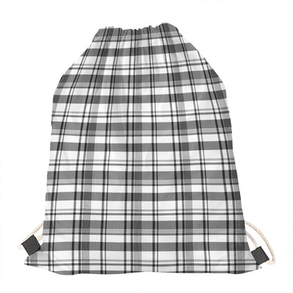 Black And White Madras Pattern Print Drawstring Bag