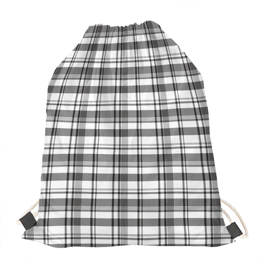 Black And White Madras Pattern Print Drawstring Bag