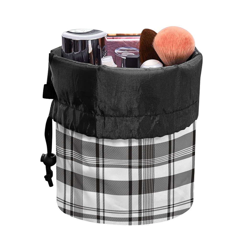 Black And White Madras Pattern Print Drawstring Makeup Bag