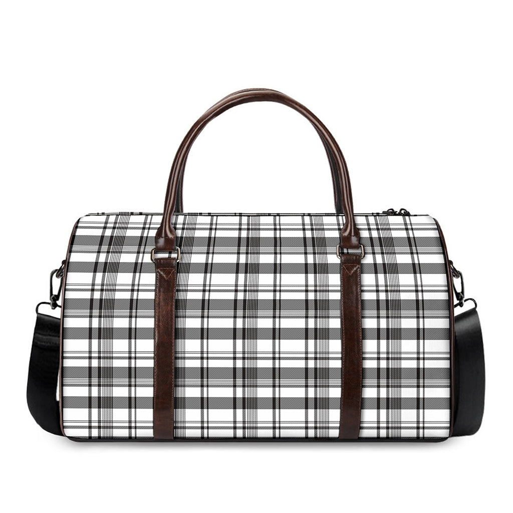 Black And White Madras Pattern Print Duffle Bag