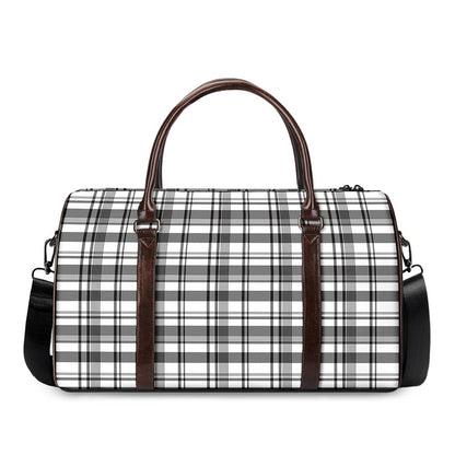 Black And White Madras Pattern Print Duffle Bag