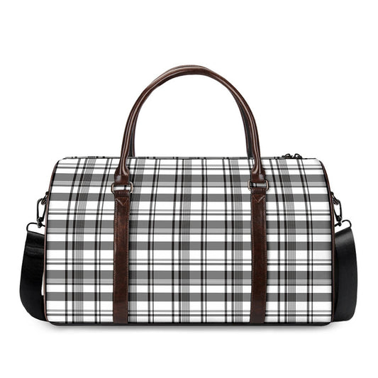 Black And White Madras Pattern Print Duffle Bag