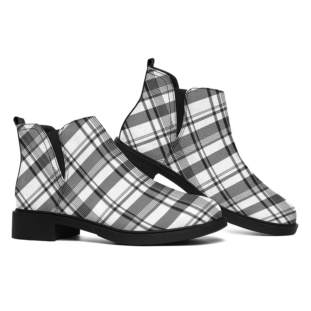 Black And White Madras Pattern Print Flat Ankle Boots