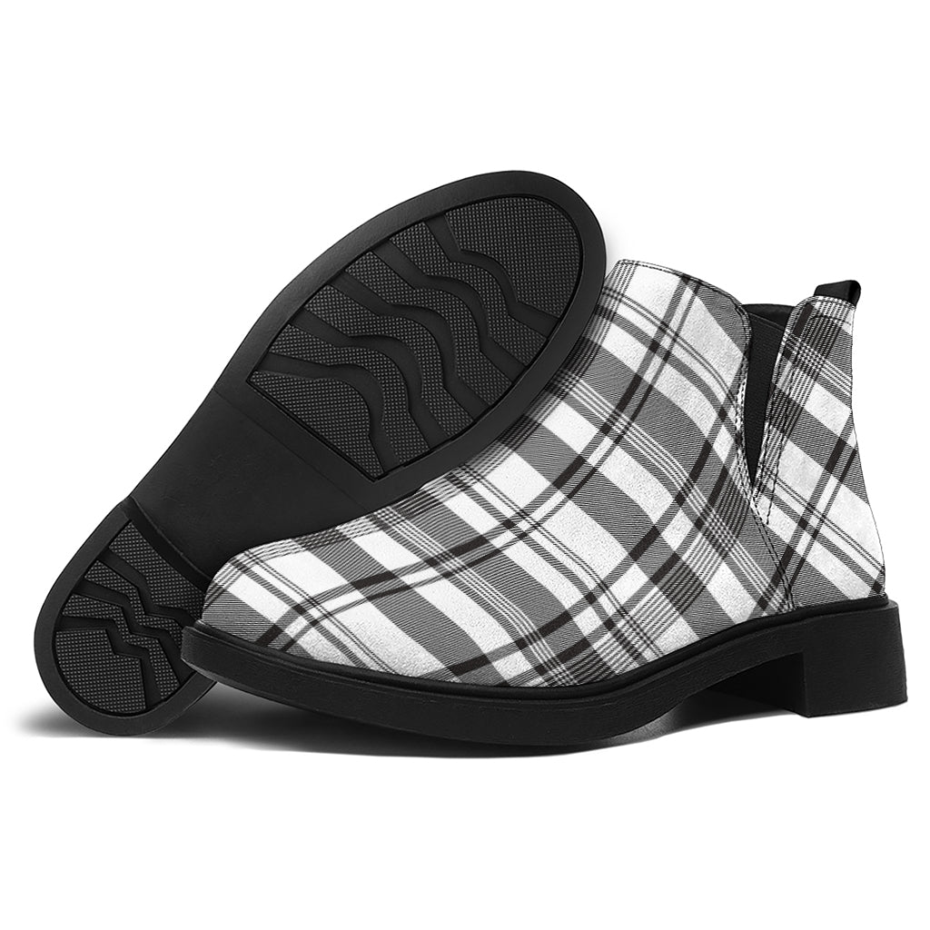 Black And White Madras Pattern Print Flat Ankle Boots