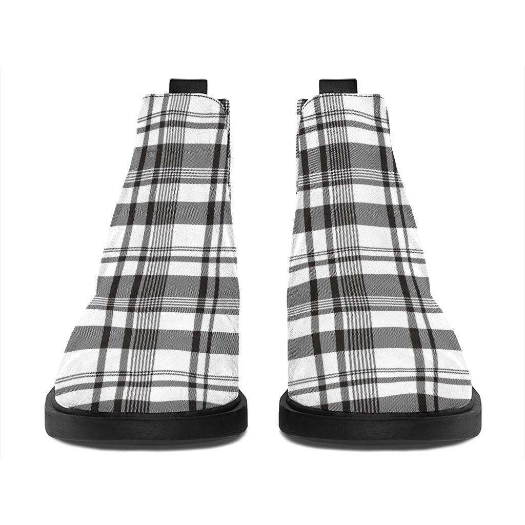 Black And White Madras Pattern Print Flat Ankle Boots