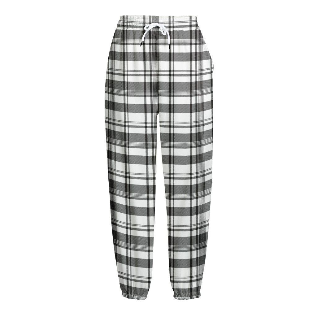 Black And White Madras Pattern Print Fleece Lined Knit Pants
