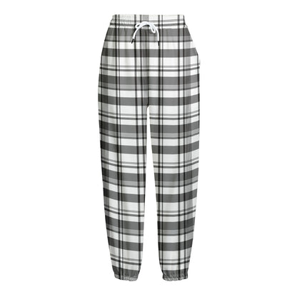 Black And White Madras Pattern Print Fleece Lined Knit Pants