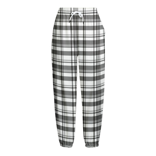 Black And White Madras Pattern Print Fleece Lined Knit Pants