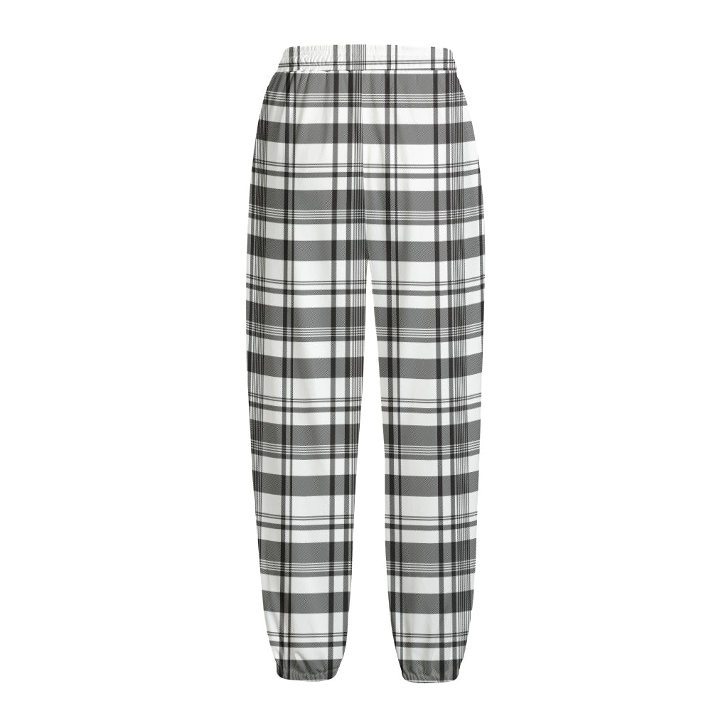 Black And White Madras Pattern Print Fleece Lined Knit Pants