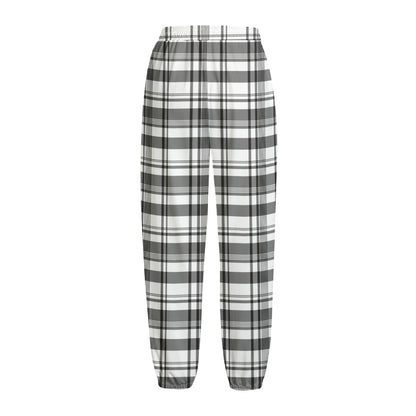 Black And White Madras Pattern Print Fleece Lined Knit Pants