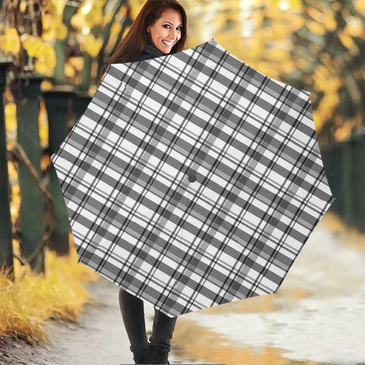 Black And White Madras Pattern Print Foldable Umbrella