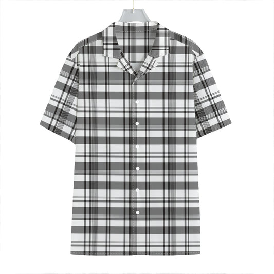 Black And White Madras Pattern Print Hawaiian Shirt