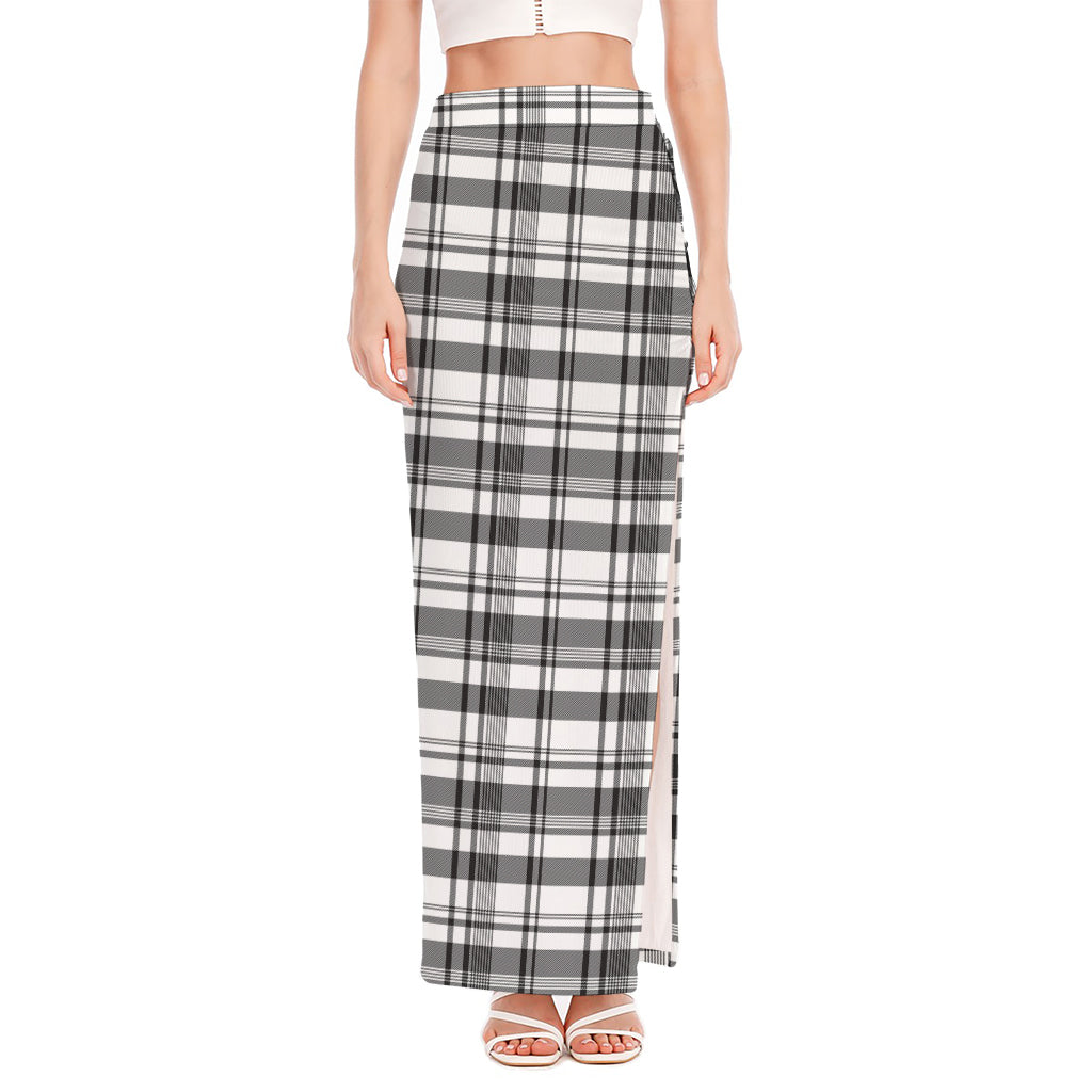 Black And White Madras Pattern Print High Slit Maxi Skirt