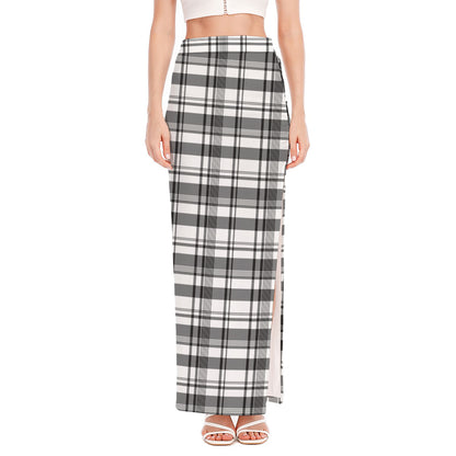 Black And White Madras Pattern Print High Slit Maxi Skirt