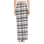 Black And White Madras Pattern Print High Slit Maxi Skirt