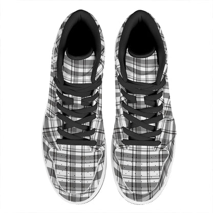 Black And White Madras Pattern Print High Top Leather Sneakers