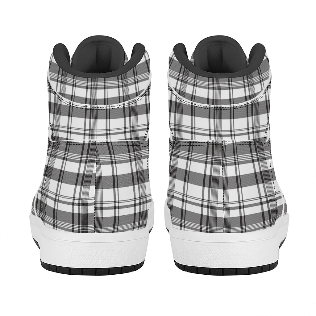 Black And White Madras Pattern Print High Top Leather Sneakers
