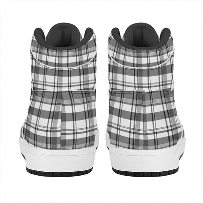 Black And White Madras Pattern Print High Top Leather Sneakers