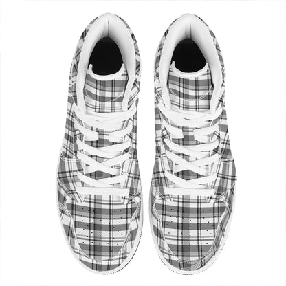 Black And White Madras Pattern Print High Top Leather Sneakers