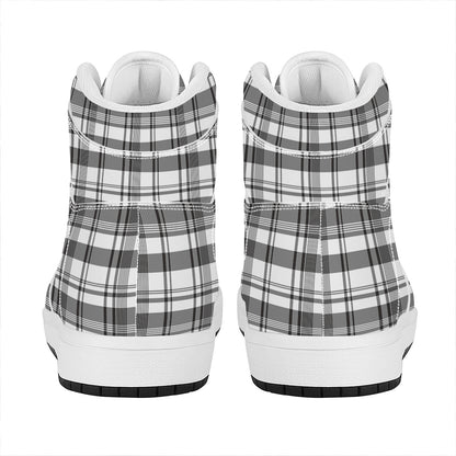 Black And White Madras Pattern Print High Top Leather Sneakers