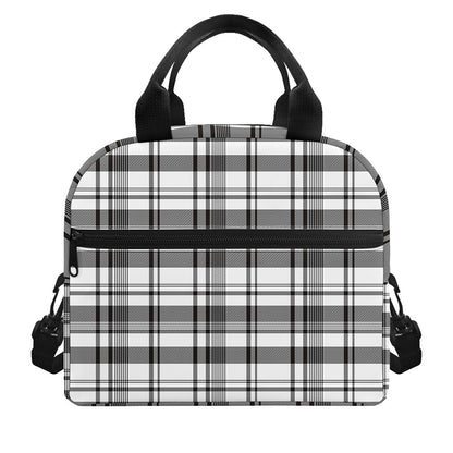 Black And White Madras Pattern Print Insulated Lunch Bag