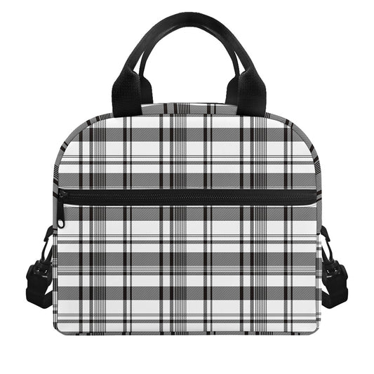 Black And White Madras Pattern Print Insulated Lunch Bag
