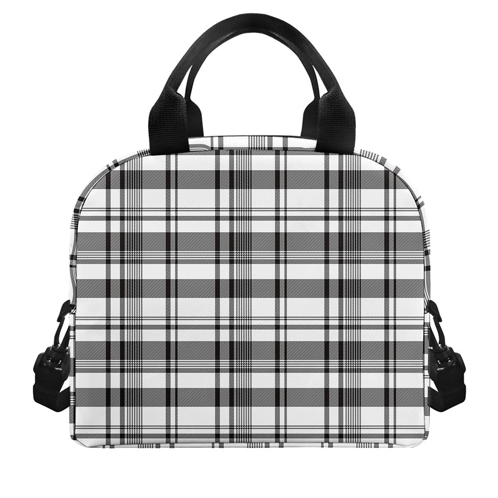 Black And White Madras Pattern Print Insulated Lunch Bag