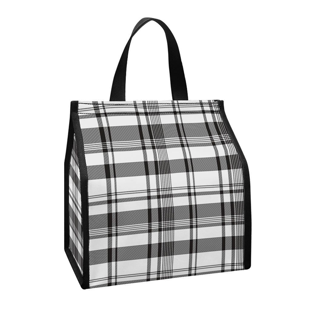 Black And White Madras Pattern Print Insulated Lunch Tote