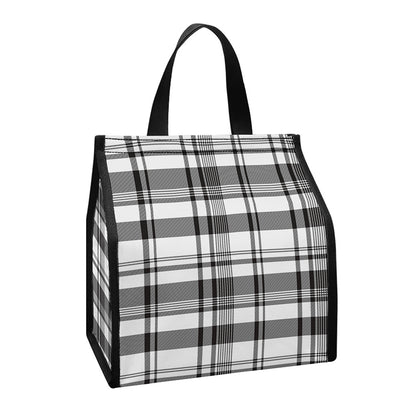 Black And White Madras Pattern Print Insulated Lunch Tote
