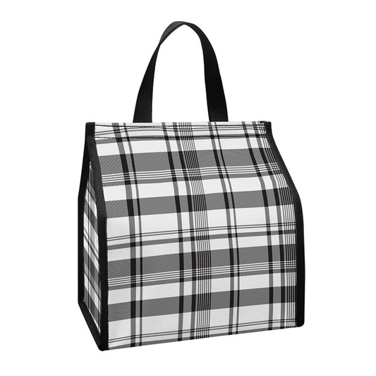 Black And White Madras Pattern Print Insulated Lunch Tote