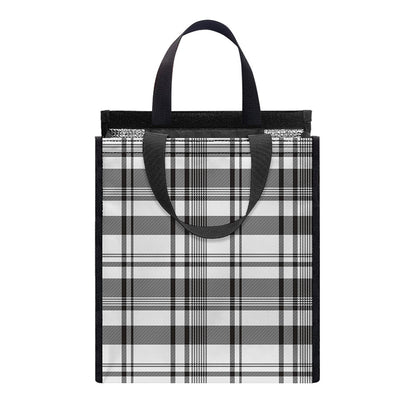 Black And White Madras Pattern Print Insulated Lunch Tote