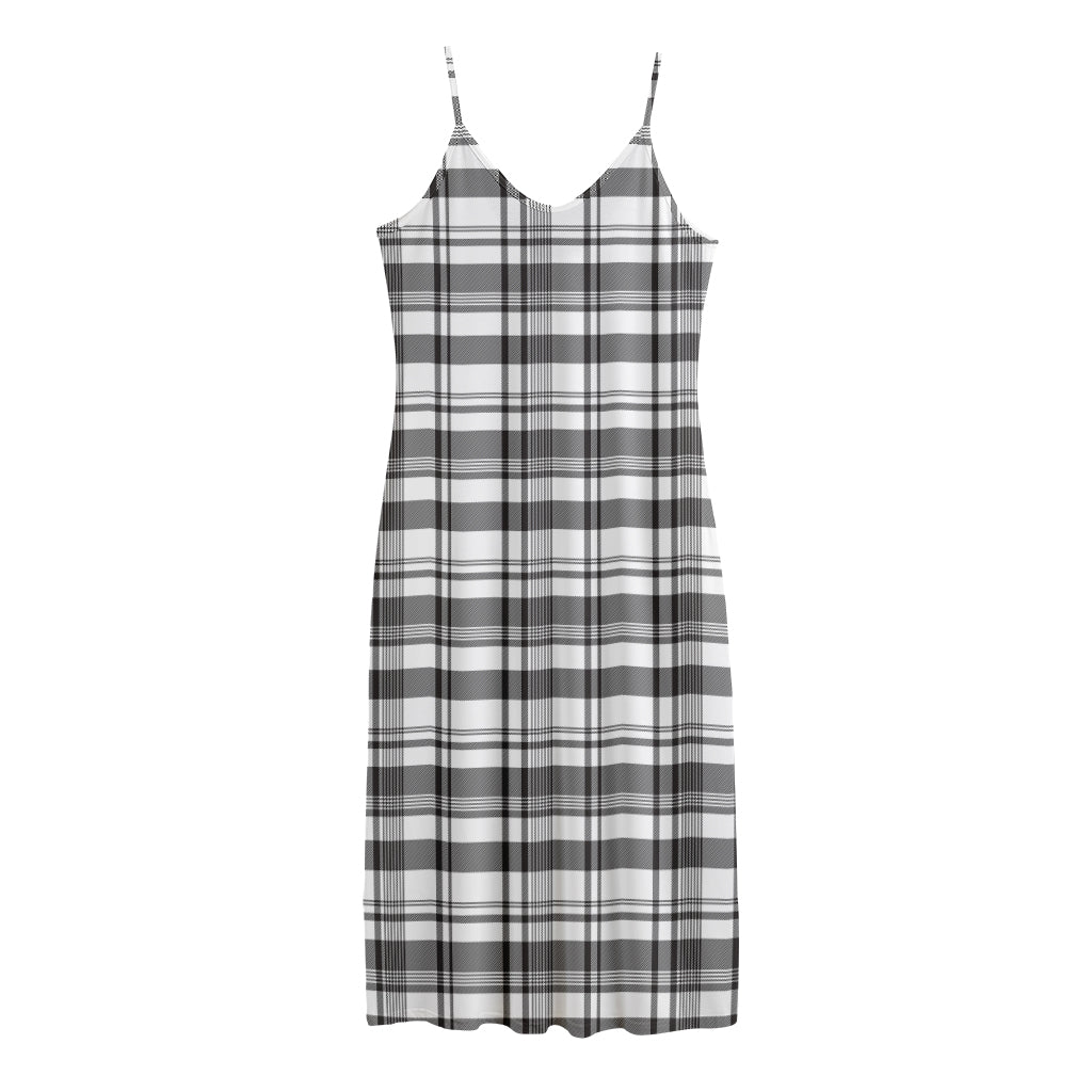 Black And White Madras Pattern Print Jersey Midi Cami Dress