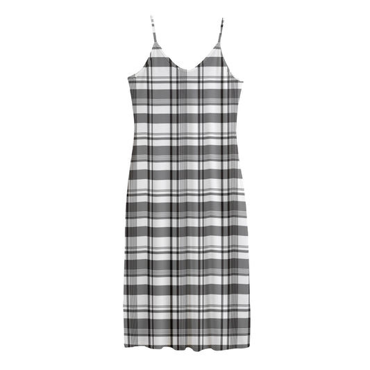 Black And White Madras Pattern Print Jersey Midi Cami Dress