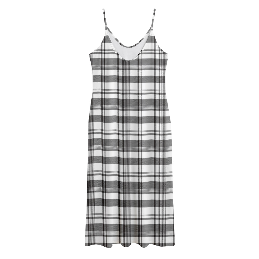 Black And White Madras Pattern Print Jersey Midi Cami Dress