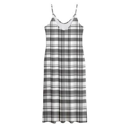 Black And White Madras Pattern Print Jersey Midi Cami Dress