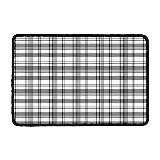 Black And White Madras Pattern Print Kitchen Mat