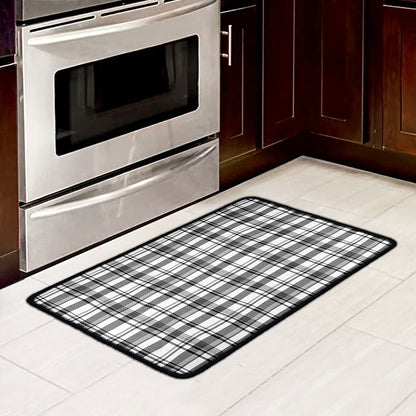 Black And White Madras Pattern Print Kitchen Mat