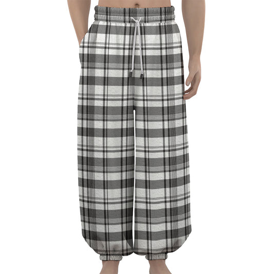 Black And White Madras Pattern Print Lantern Pants